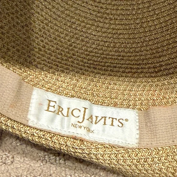 Eric Javits Wide Brim Straw Hat in Natural Tan with Gold Button - Picture 5 of 5